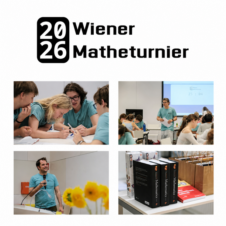 Logo des Wiener Matheturniers 2026 mit Schüler:innen